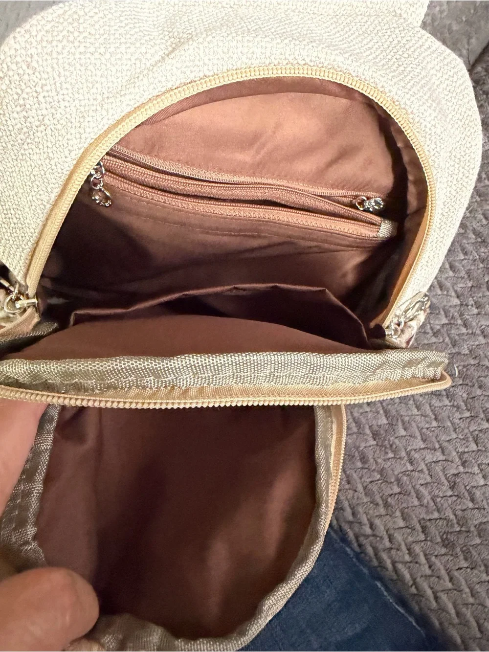 Beige Canvas Kids Backpack with Leaf & Acorn Accent